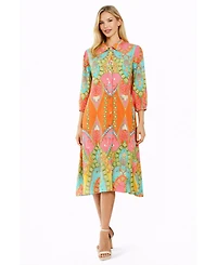 La Moda Clothing Women's Club Blue Floral Button-Front Shirt Dress