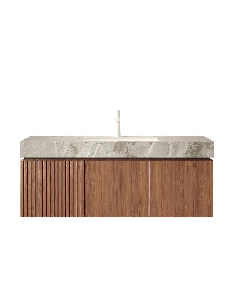 Sillysis Wall Mounted Bathroom Vanity, Luxury Sintered Stone Countertop, Undermount Ceramic Sink, Soft Close Storage Cabinet