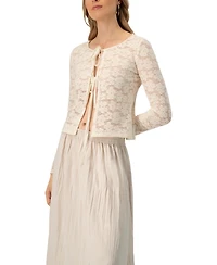 Ivonne Women's Long Sleeve Knitted Lace Straight Blouse