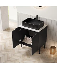 Sillysis 24 Inch Bathroom Vanity, Ceramic Basin, Sintered Stone Countertop, Soft Close Door Storage Cabinet