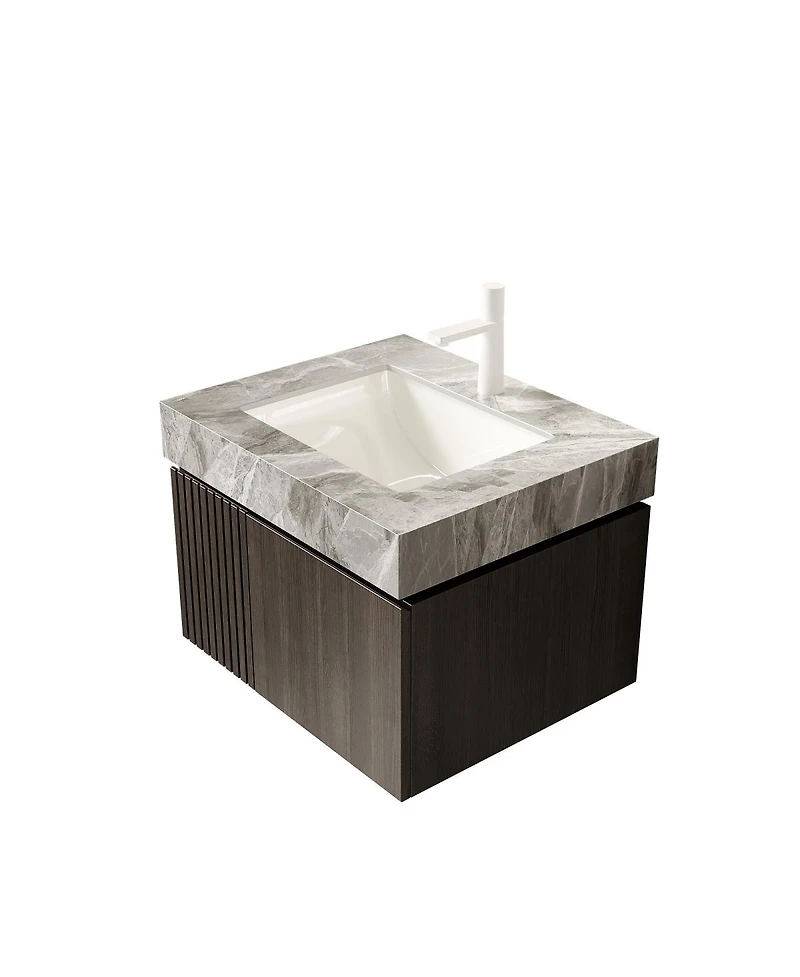 Sillysis 24 Inches Floating Bathroom Vanity with Italian Sintered Stone Top, Plywood Cabinet, Ceramic Sink, Soft Close Storage, Pre-assembled