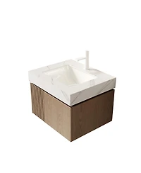 Sillysis Wall Mounted Bathroom Vanity, Sintered Stone Top, Carrara Ceramic Sink, Soft Close Cabinet