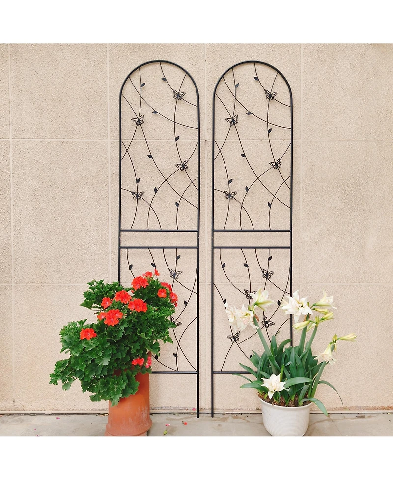 Clihome Metal Garden Trellis 86.7" x 19.7" Rustproof Trellis for Climbing Plants Outdoor Flower Support Butterfly Deco