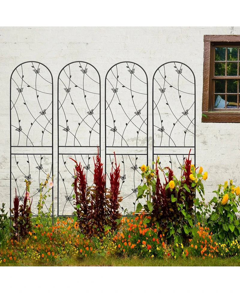 Clihome Metal Garden Trellis 86.7" x 19.7" Rustproof Trellis for Climbing Plants Outdoor Flower Support Butterfly Deco