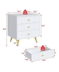 Homsee Modern 3-Drawer Nightstand - White & Gold Bedroom Cabinet | 19.7"x15.7"x20.9" | Bedside Table Organizer