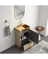 Sillysis Freestanding Bathroom Vanity with Gold Metal Vessel Sink, Modern Striped Cabinet with Drawer for Small Spaces