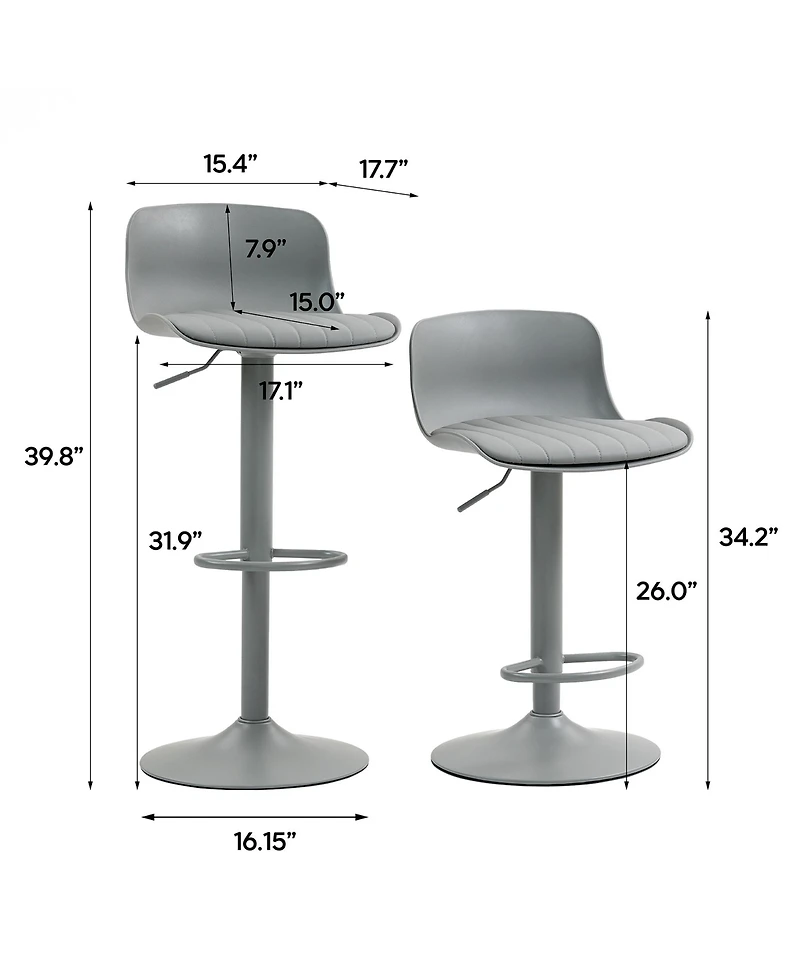 Flynama Set of 2 Pu, Armless Adjustable Swivel Bar Stools
