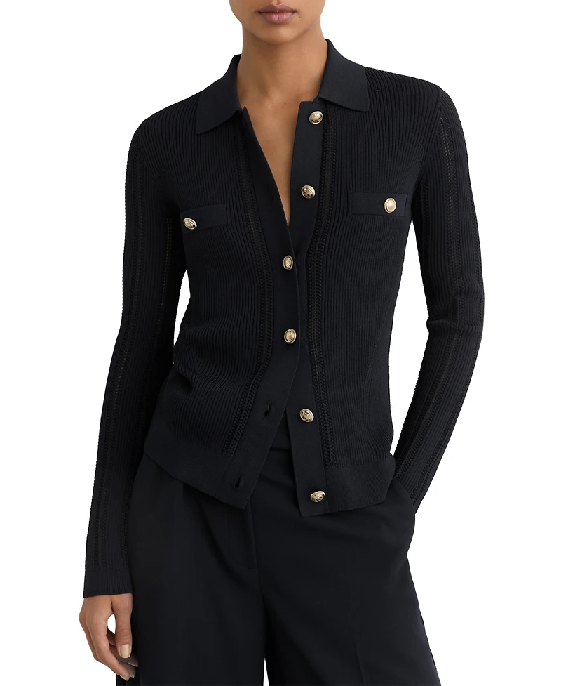 Reiss Women's Harri Button-Through Knitted Top with Collar