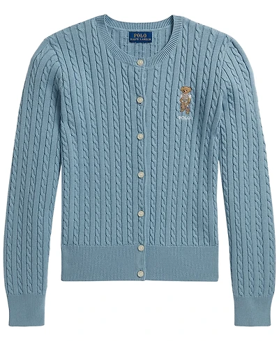 Polo Ralph Lauren Girls' 7-16 Bear Mini-Cable Cardigan Sweater