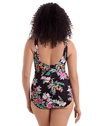 ShapeSolver Women's V-Neck Printed One-Piece Swimsuit