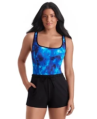 ShapeSolver Women's Sport Binded Scoop Neck Runaround One-Piece Swimsuit