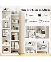 Gymax 11 Tier Bookcase with Anti Tipping Kits Wood Display Shelf Tree Shaped Bookshelf