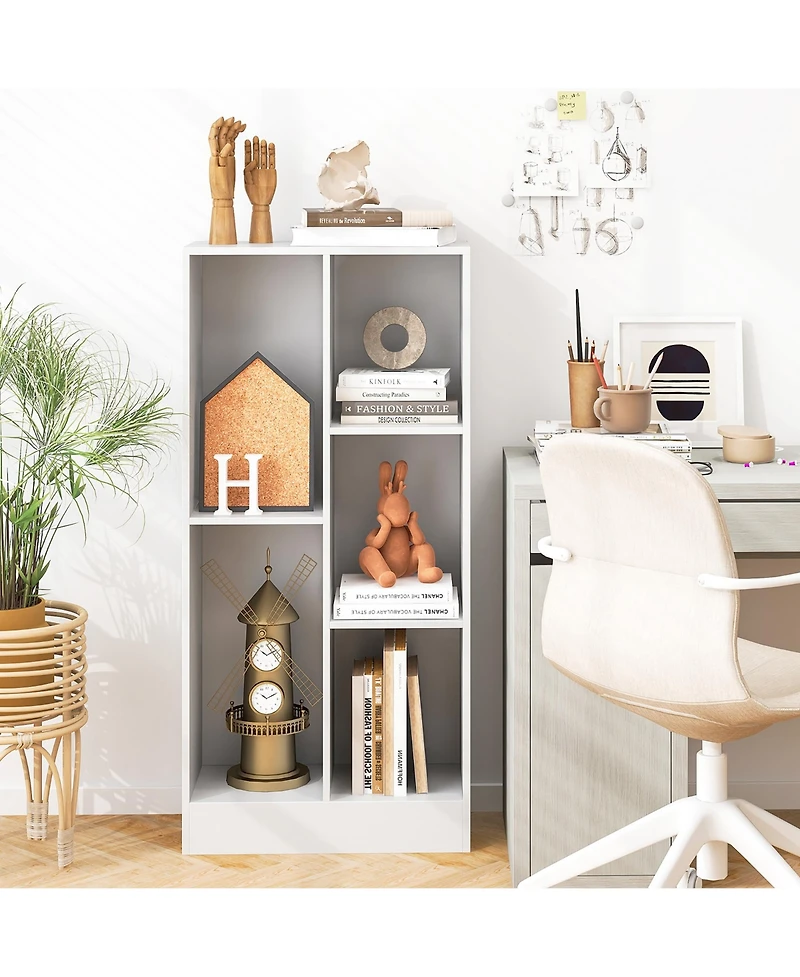 Gymax 5 Cube Bookshelf 41 Inch Floor Bookcase with 2 Anti Tipping Kits Freestanding Storage
