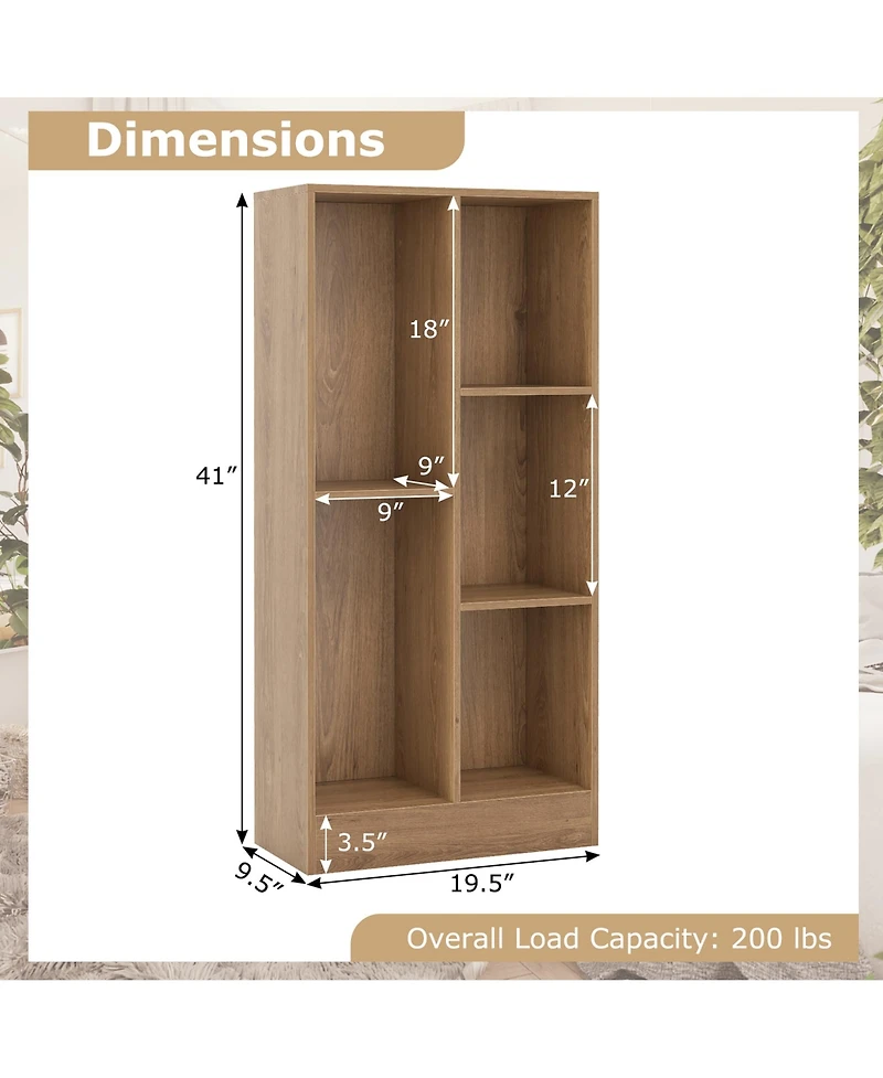 Gymax 5 Cube Bookshelf 41 Inch Floor Bookcase with 2 Anti Tipping Kits Freestanding Storage