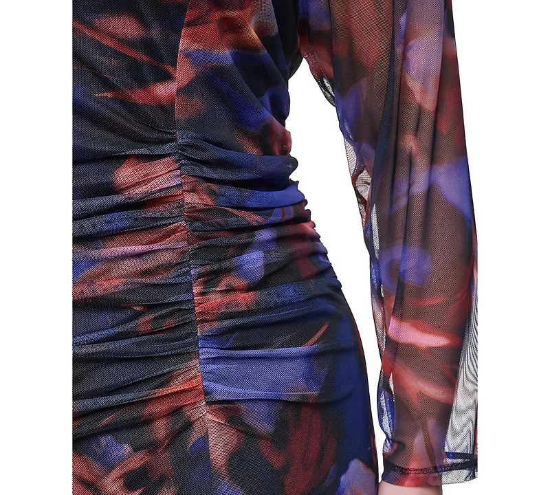 Vince Camuto Plus Printed Side Ruched Mesh Midi Dress