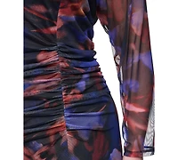 Vince Camuto Plus Printed Side Ruched Mesh Midi Dress