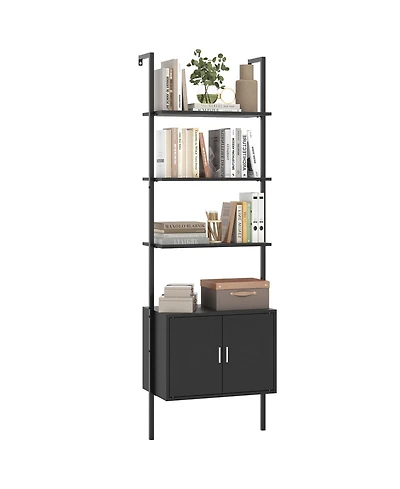 Gymax 72.5 Inch Tall Bookshelf 5 Tier Wall Mount Ladder Bookcase with Cabinet