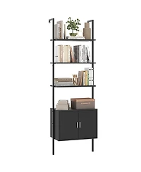 Gymax 72.5 Inch Tall Bookshelf 5 Tier Wall Mount Ladder Bookcase with Cabinet