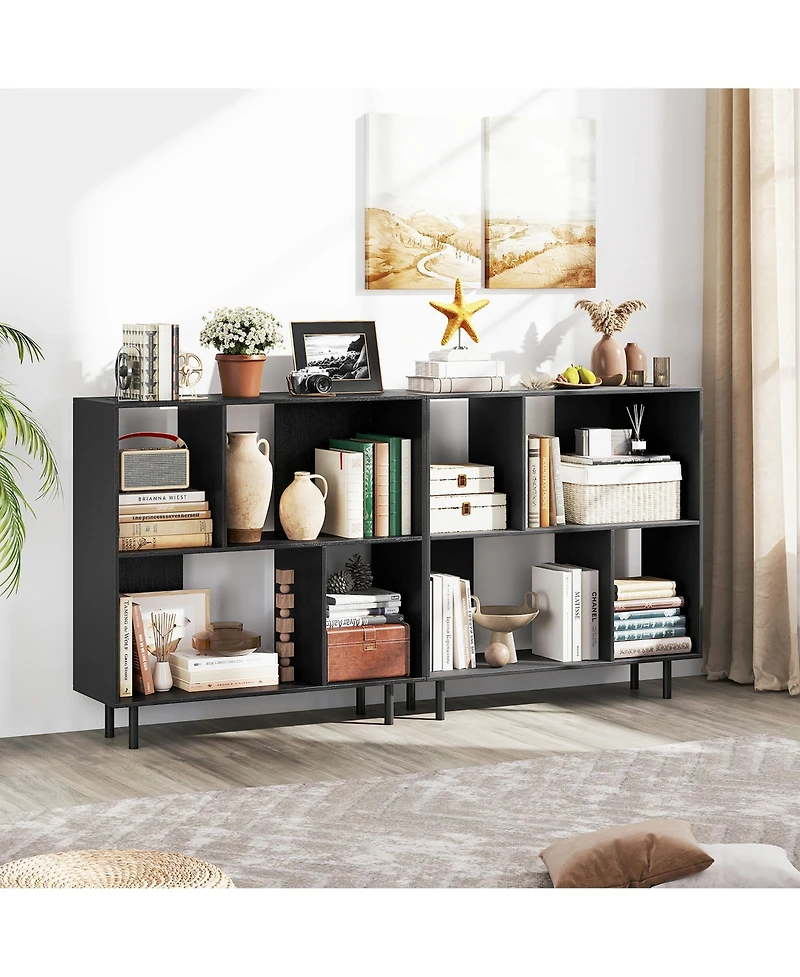 Gymax 2 Piece 4 Cubby Open Bookcase 3 Tier Freestanding Bookshelf with Detachable Metal Legs