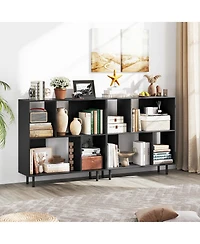 Gymax 2 Piece 4 Cubby Open Bookcase 3 Tier Freestanding Bookshelf with Detachable Metal Legs