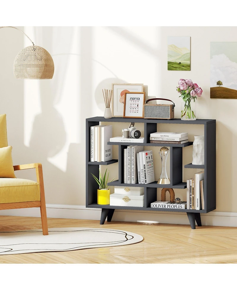 Gymax Bookshelf Geometric Bookcase with Anti Tipping Kit Storage Shelving Unit