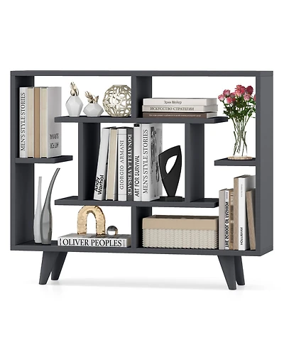 Gymax Bookshelf Geometric Bookcase with Anti Tipping Kit Storage Shelving Unit