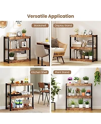 Gymax 3 Tier Bookshelf Wooden Bookcase with Dual Anti Tipping Kits Open Shelving Unit