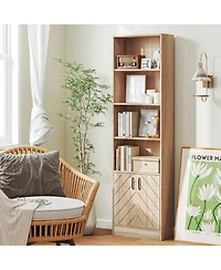 Gymax 2 Pieces 71 Inch Bookshelf with 2 Door Cabinet 6 Tier Bookcase Tall Storage Cabinet Display Rack