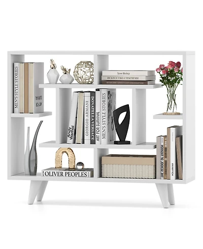 Gymax Bookshelf Geometric Bookcase with Anti Tipping Kit Storage Shelving Unit