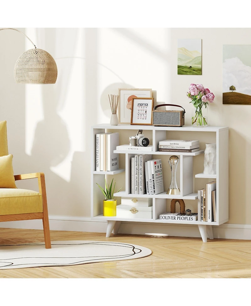 Gymax Bookshelf Geometric Bookcase with Anti Tipping Kit Storage Shelving Unit