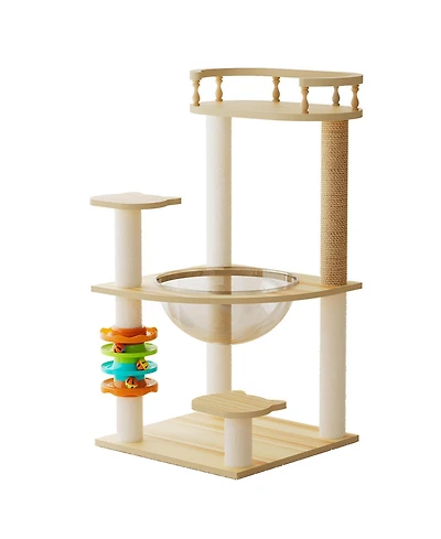 Aostirmotor 32.2" Modern Cat Tree with Scratching Posts, Perch, Acrylic Hammock & Toys for All Cats