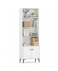 Gymax Bookshelf with Doors 5 Tier Floor Standing Bookcase 2 Anti Tipping Kits