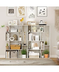 Gymax 2 Pieces 47 Inch Open-back Geometric Bookshelf Free Standing Storage Shelf Unit