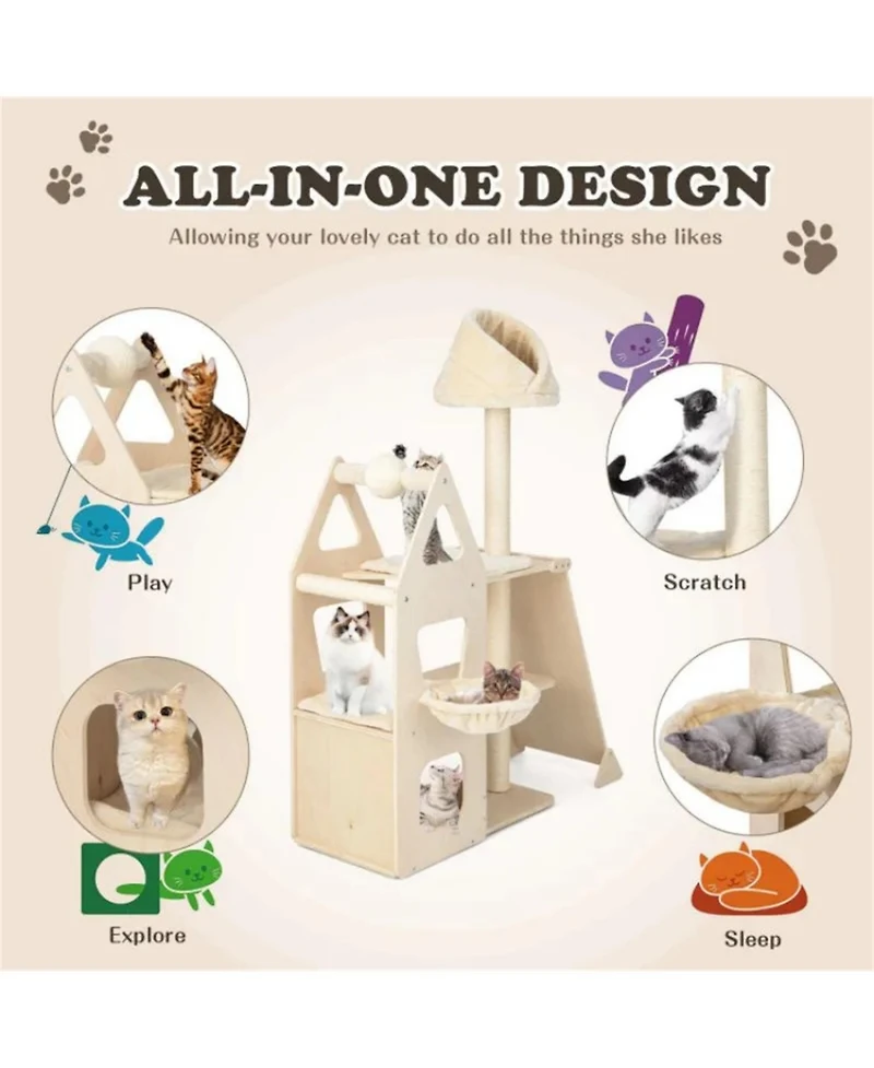 Zeus & Ruta Multi Level Cat Tree with Sisal Scratching Post for Indoor Cats