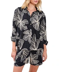 Tribal Women's Embroidered Crosshatch Button Top
