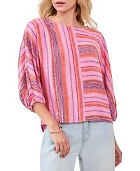 Tribal Women's Boat Neck Striped Top with Dolman Sleeves