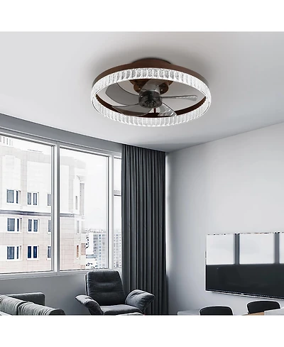 Clihome 20 inch Ceiling Fan with Led Light, Modern Flush Mount Fan Light with Crystal Ring Design