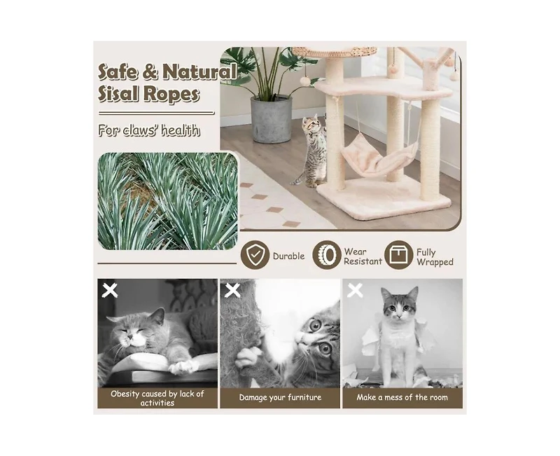 Zeus & Ruta Multi Level Cat Tree with Condo Hammock and Rotatable Hanging Balls for Indoor Cats