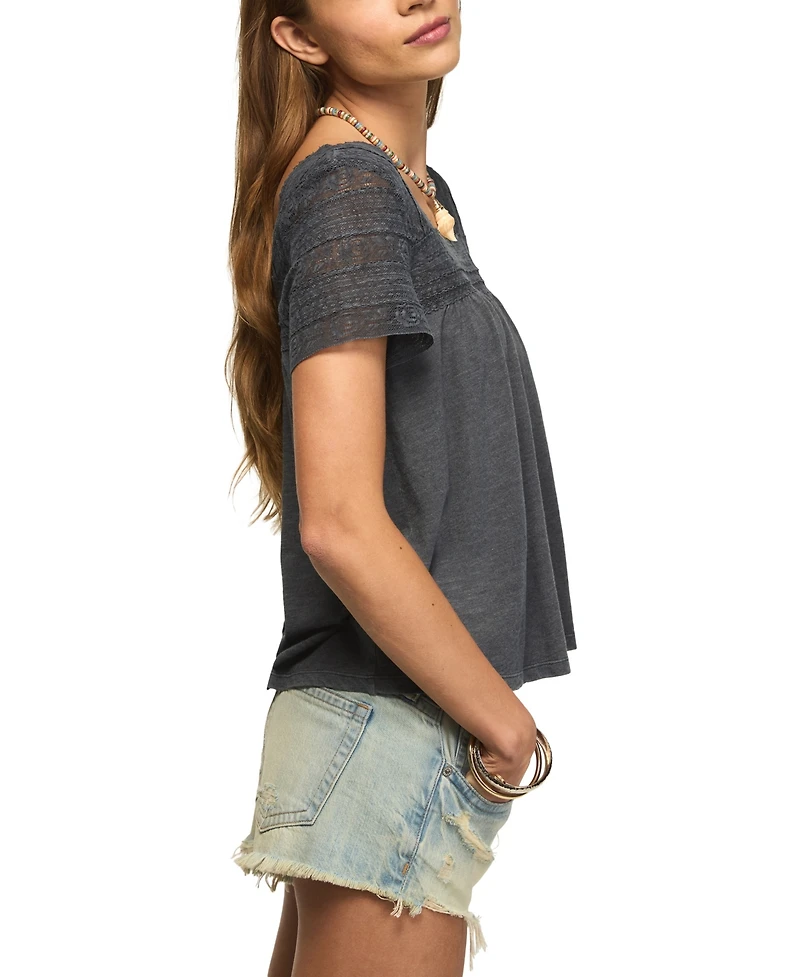 Lucky Brand Women's Square Neck Lace Trim Swing Top