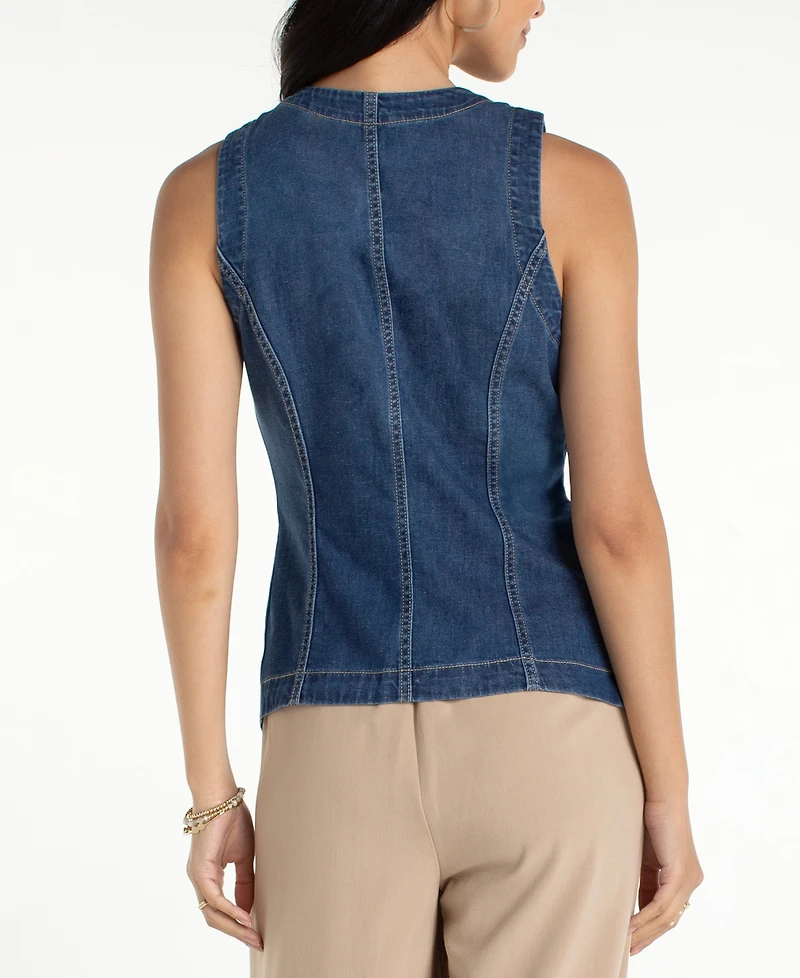 Liverpool Los Angeles Petite Crewneck Button-Down Vest