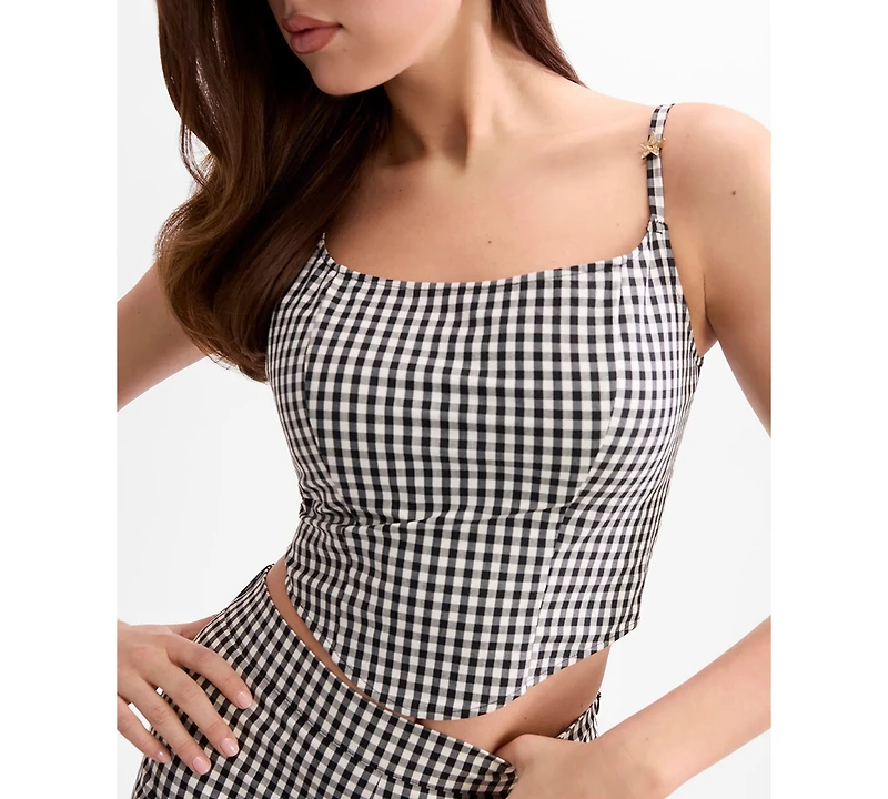 Guess Women's Marilyn Sleeveless Bustier Vichy Top