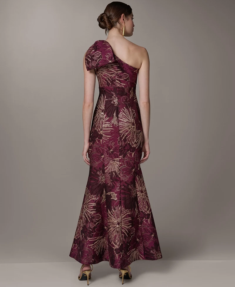 Donna Karan New York Women's Jacquard One-Shoulder Long Fit & Flare Dress