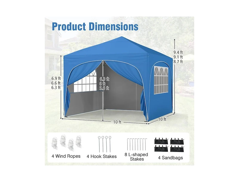 Boyel Living 10 X Ft Pop up Canopy Tent with 4 Removable Sidewalls