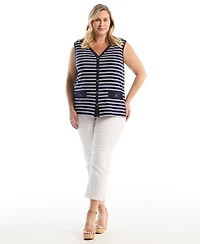 Rafaella Plus Striped Button Front Sleeveless Tank Top