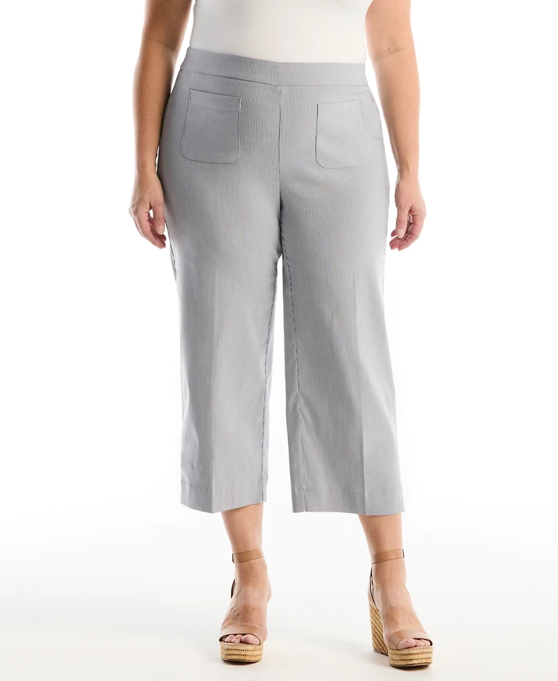 Rafaella Plus Striped Patch Pocket Wide Leg Pant