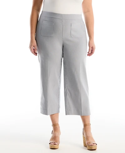 Rafaella Plus Striped Patch Pocket Wide Leg Pant