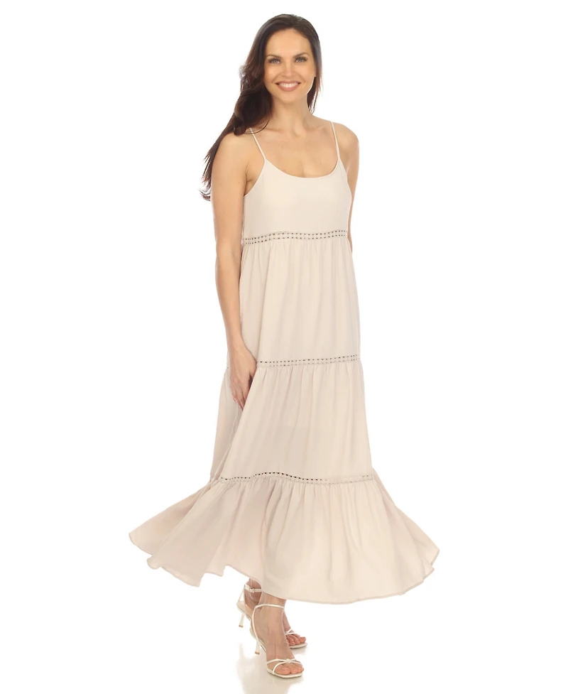 White Mark Women's Scoop Neck Tiered Midi Dress