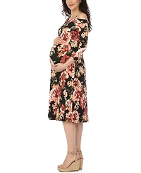 White Mark Women's Cold Shoulder Floral Print Maternity Dress