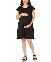 White Mark Women's Scoop Neck Flutter-Sleeve Maternity Dress