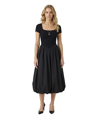 Modenaire Women's Short Sleeve Midi Bubble Hem Dress